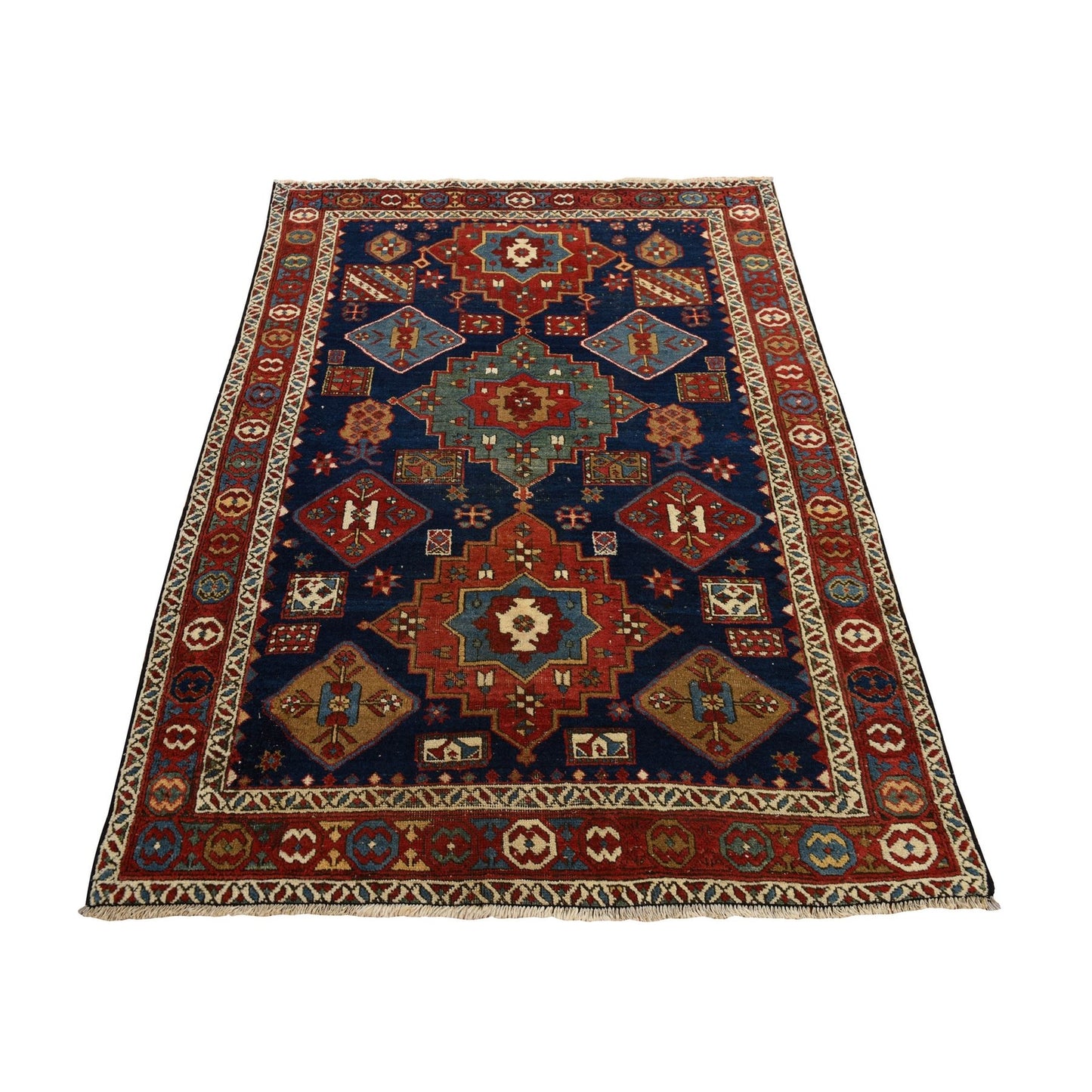4'1"X5'10" Yale Blue Antique North West Zoroastrian Wool Hand Knotted Rug