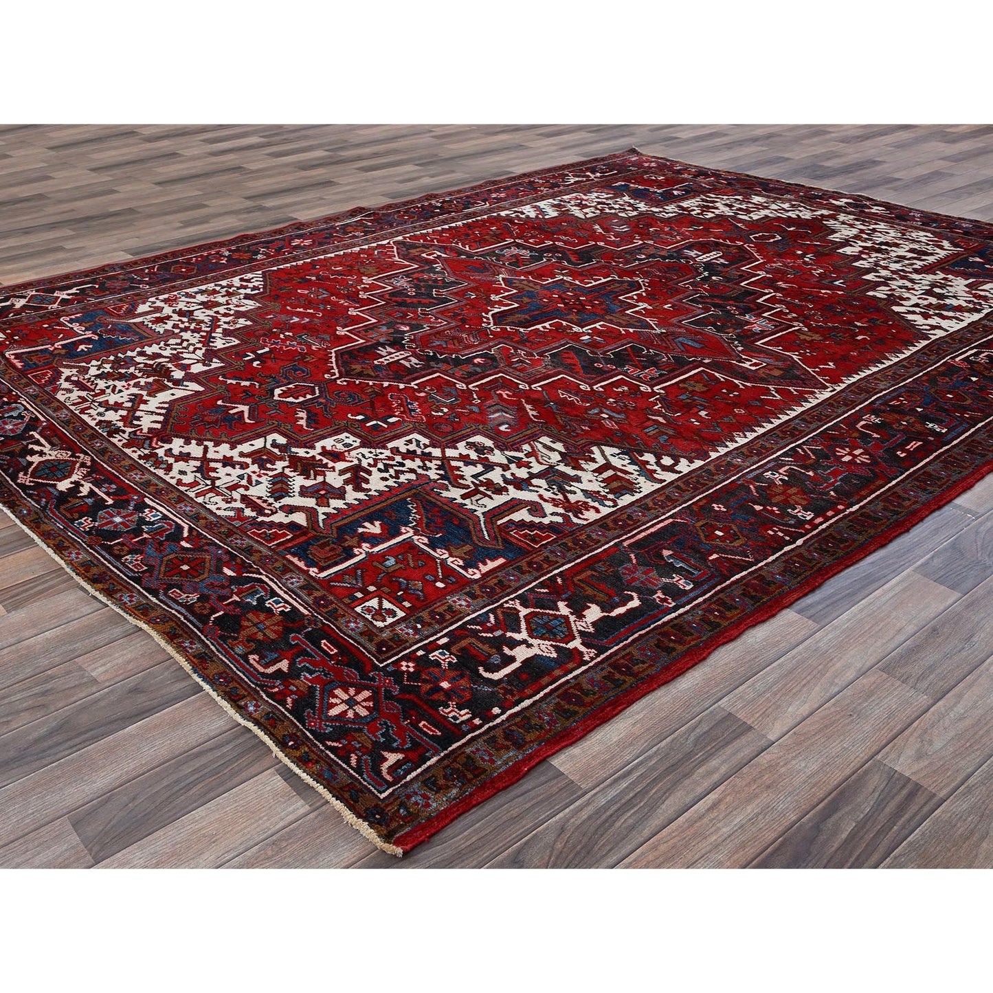 7'9"X10' Scarlet Red Vintage Zoroastrian Heris Wool Hand Knotted Clean Rug