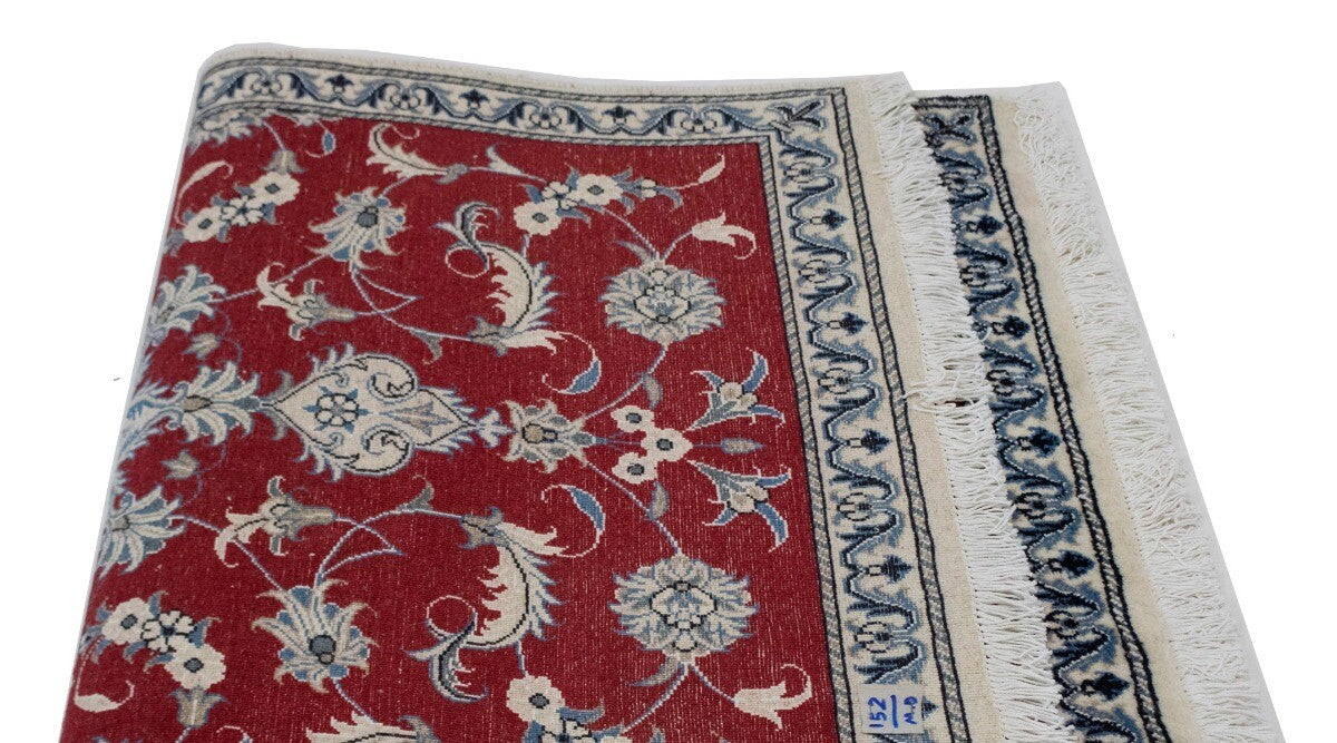 Hand-Knotted Red Area Rug Classic Floral Design