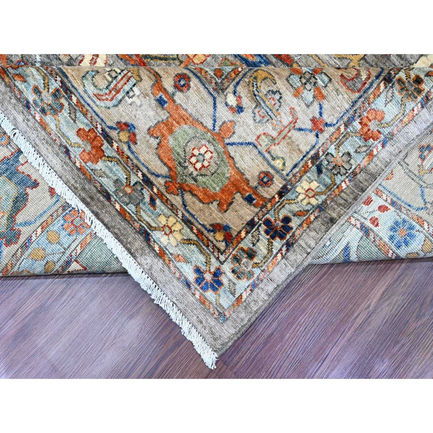 9'X12' Gray Peshawar With Bijar Garus Design Hand Knotted Pure Wool Rug