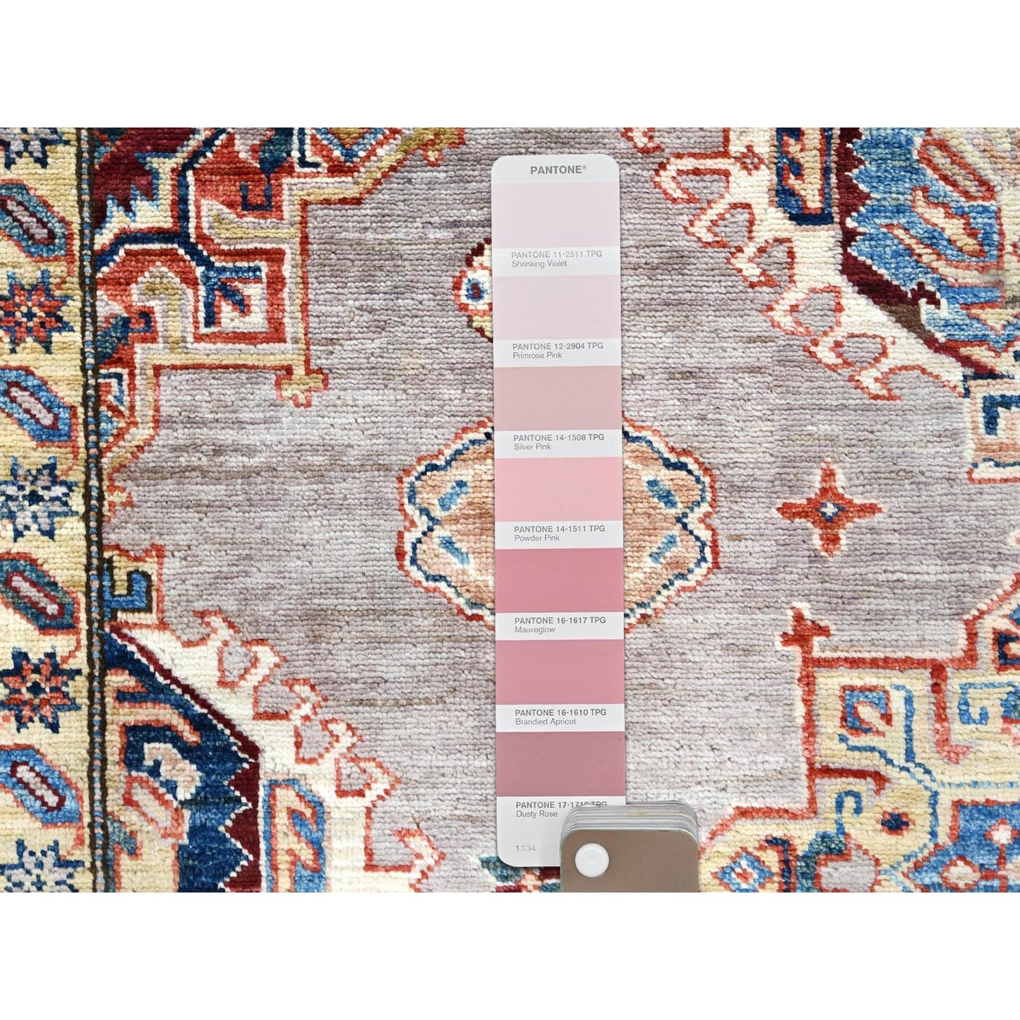 9'9"X9'9" Silver Pink Afghan Super Kazak Wool Hand Knotted Square Rug