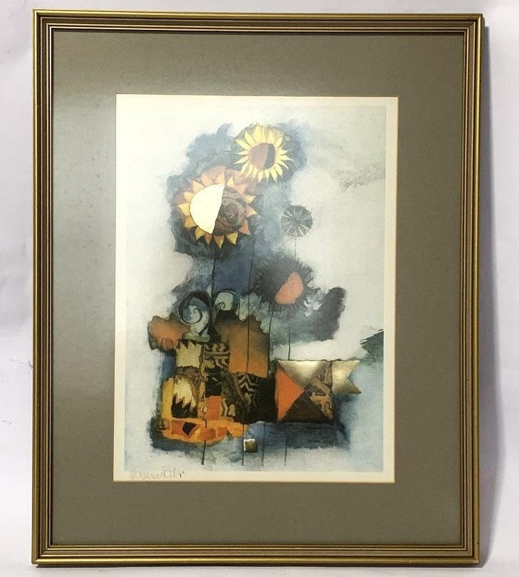 Rosina Wachtmeister Signed Sunflower Print 1981 Gold Leaf Details Rare Abstract