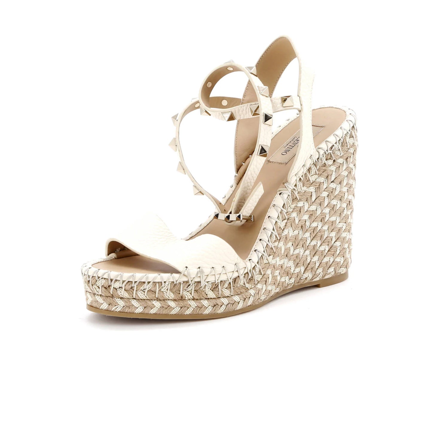 Valentino Garavani Women'S Rockstud Ankle Strap Double Wedge Sandals Leather