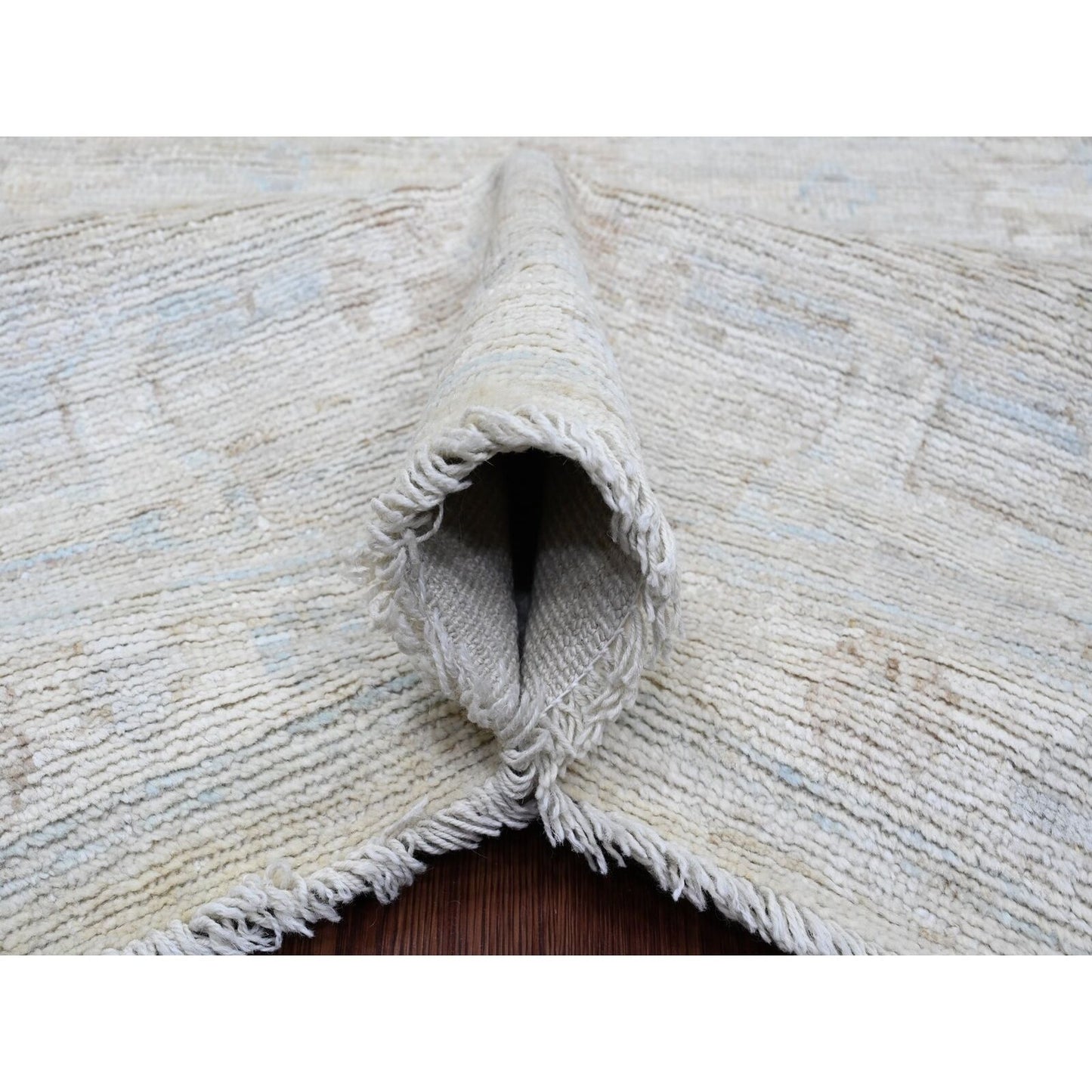 9'X11'10" Gray Afghan Angora Oushak Leaf Design Hand Knotted All Wool Rug