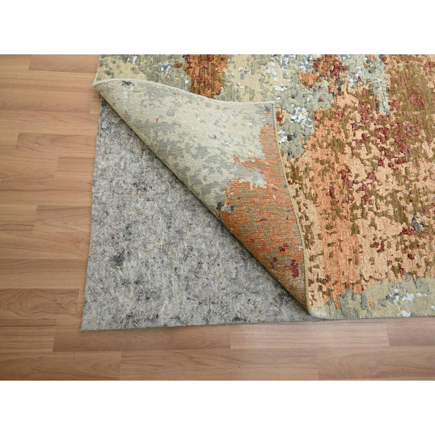 9'X12'2" Beige With Rust Pure Wool Abstract Design Hand Knotted Rug