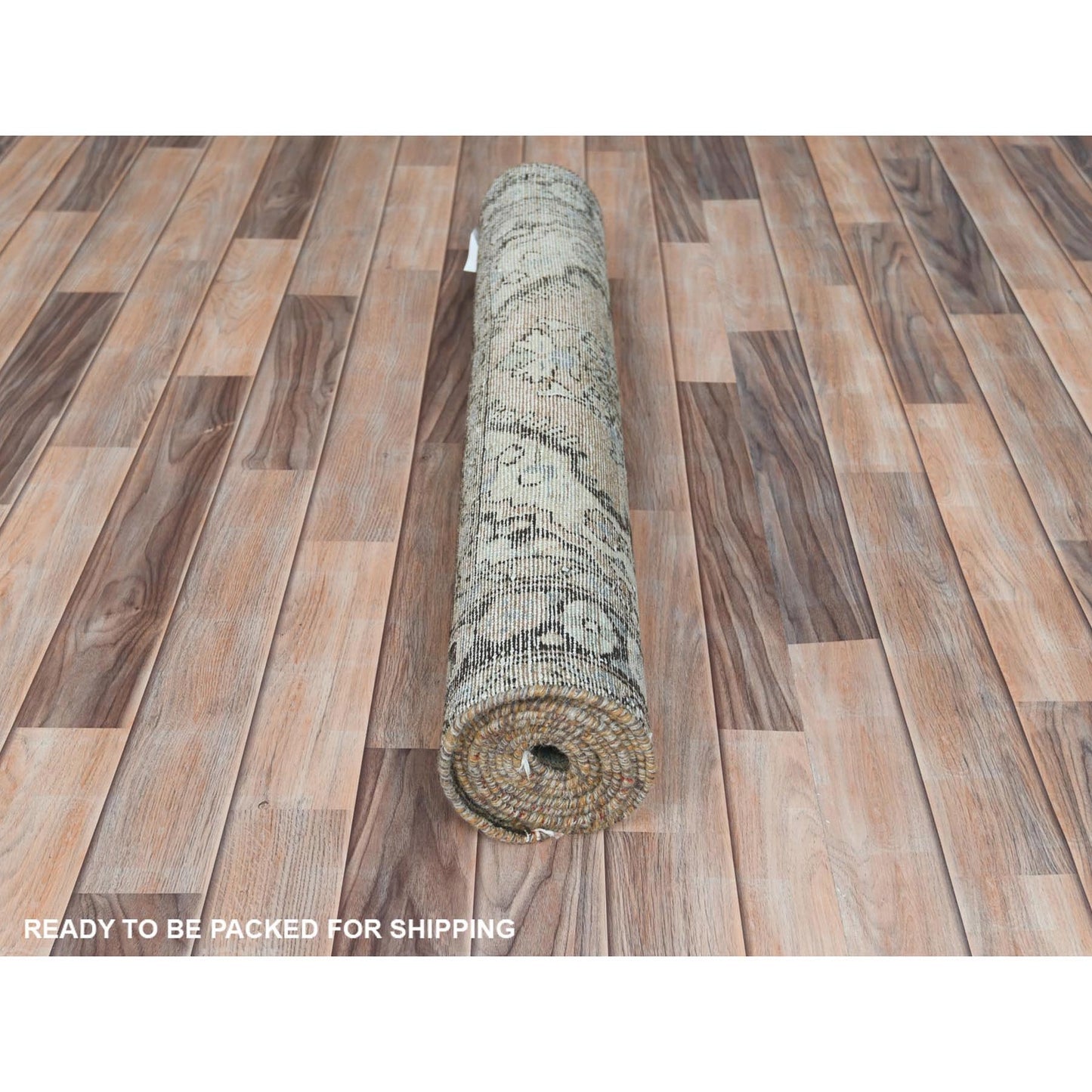 3'3"X10'4" Brown Vintage Farsian Worn Wool Hand Knotted Runner Rug