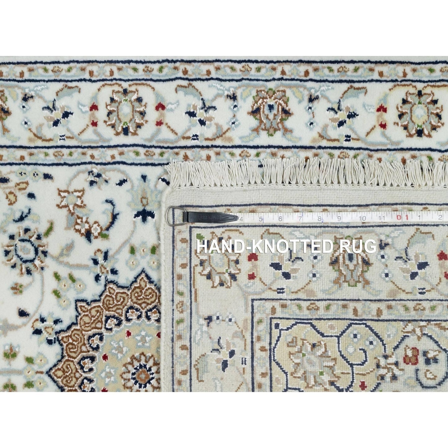 2'8"X17'8" Daisy White Nain 250 Kpsi Hand Knotted Wool & Silk Runner Rug