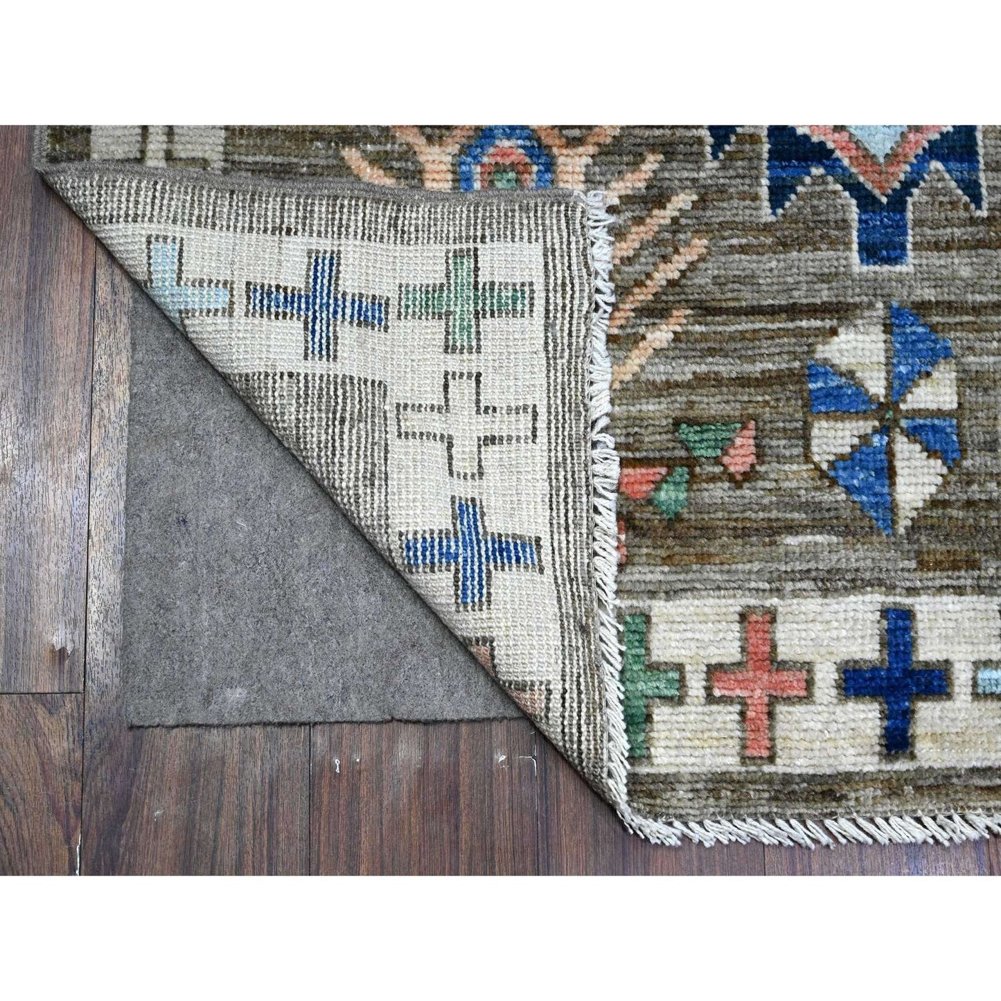 3'8"X11'4" Cloud Gray Tribal Village Design Wide Runner Oriental Rug