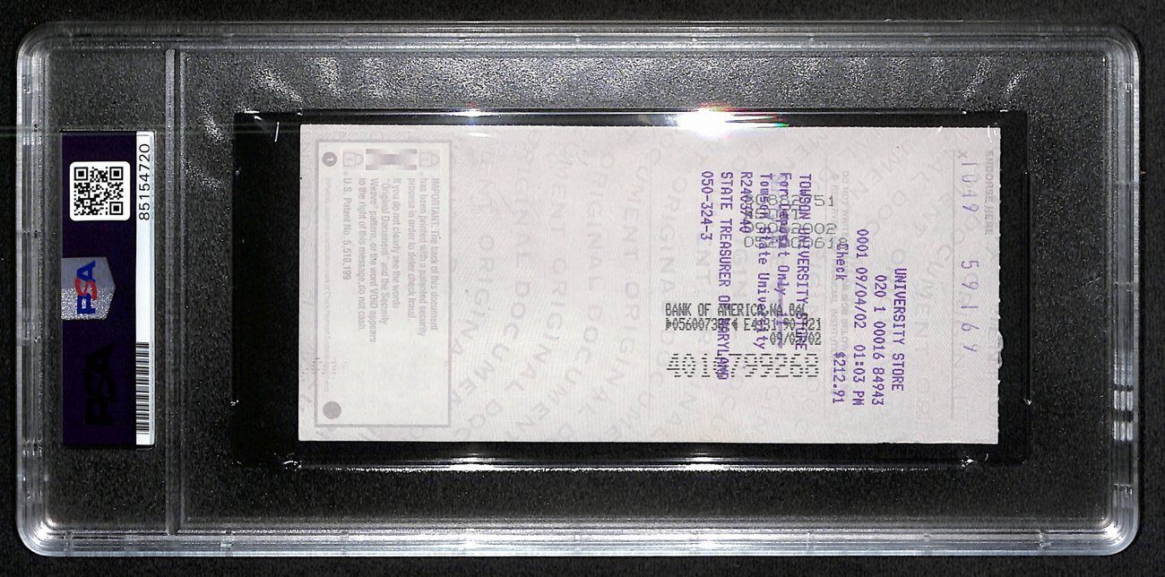 Johnny Unitas Signed 9/ 4/02 Check Psa/Dna Mint 9