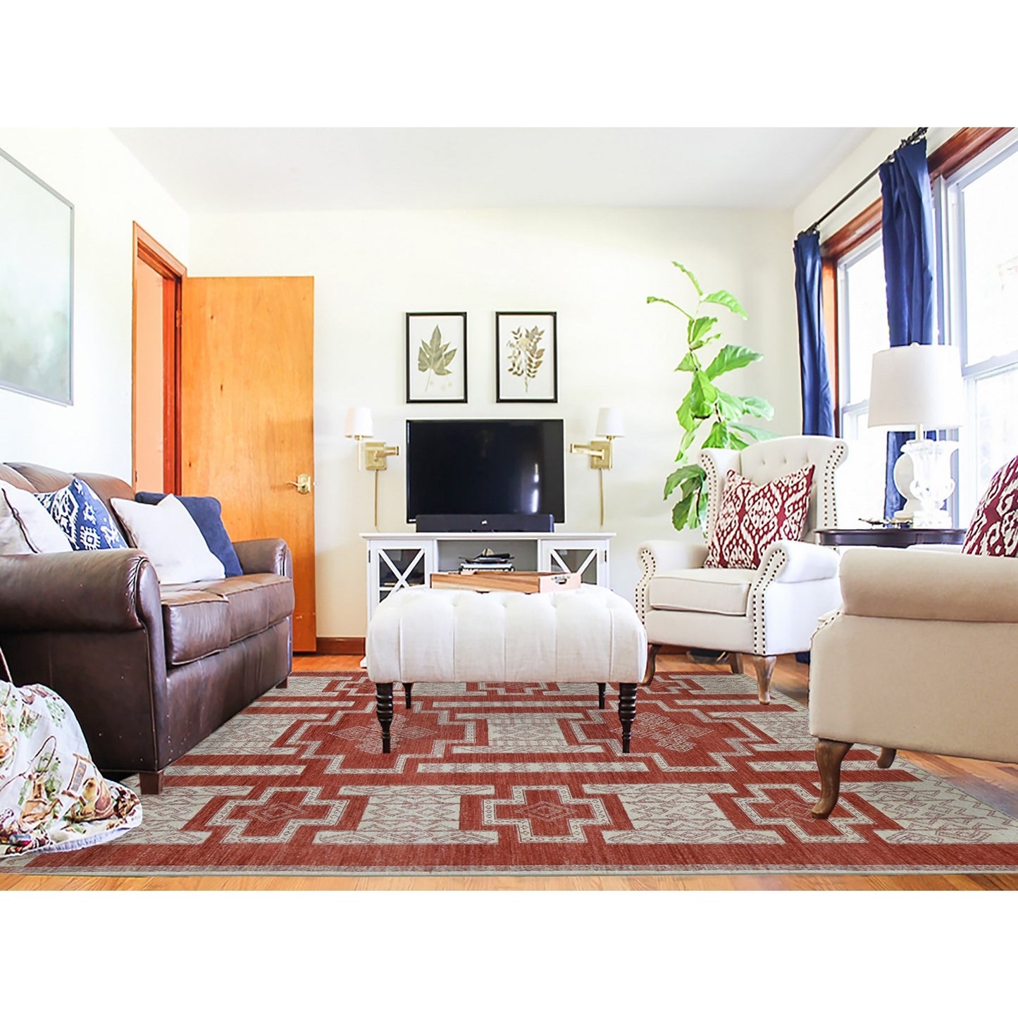 8'1"X10' Red Wool Hand Knotted Peshawar With Geometric Motifs Rug