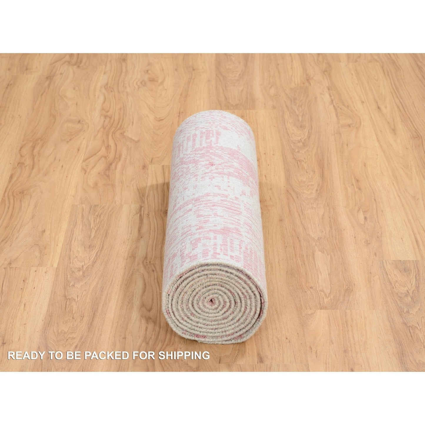 2'6"X12'1" Rose Pink Wool And Art Silk Jacquard Hand Loomed Runner Rug