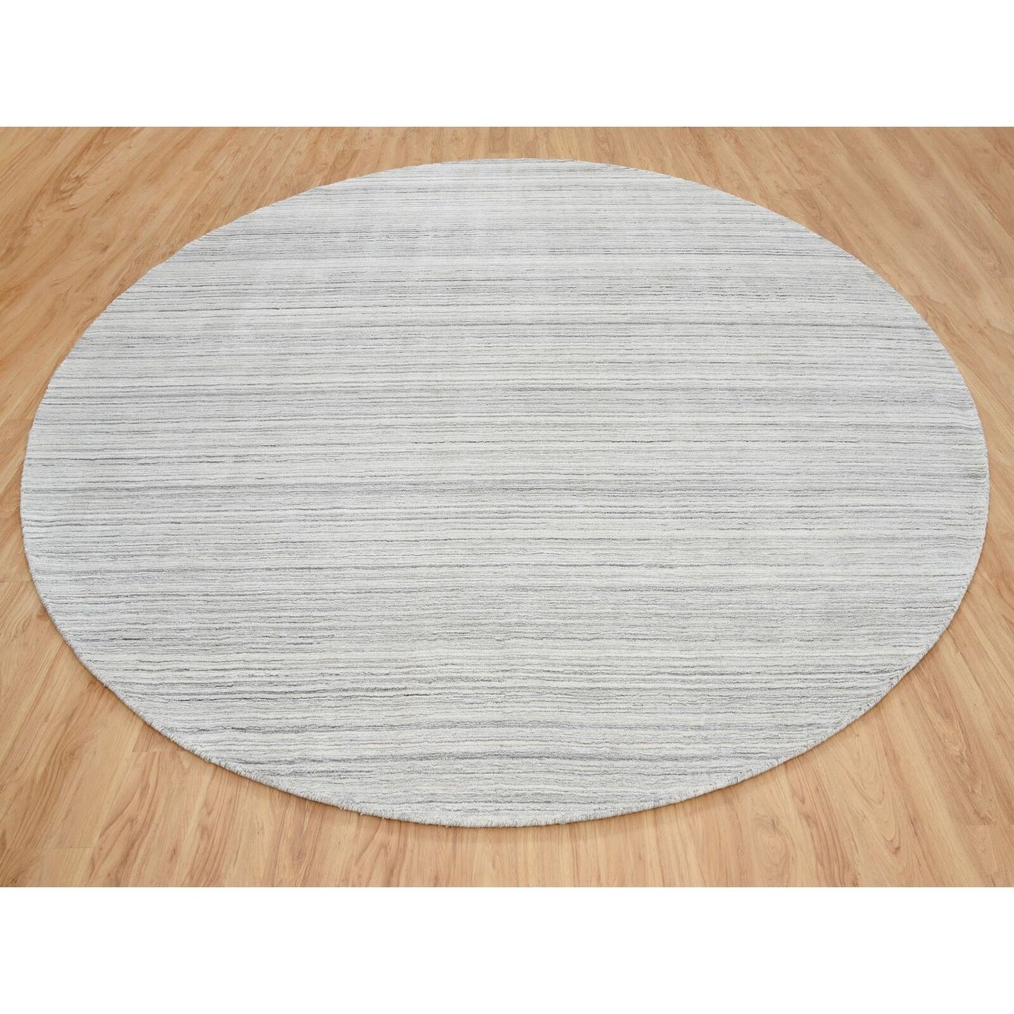 12'X12' Gray Hand Loomed Undyed Natural Wool Modern Design Round Rug