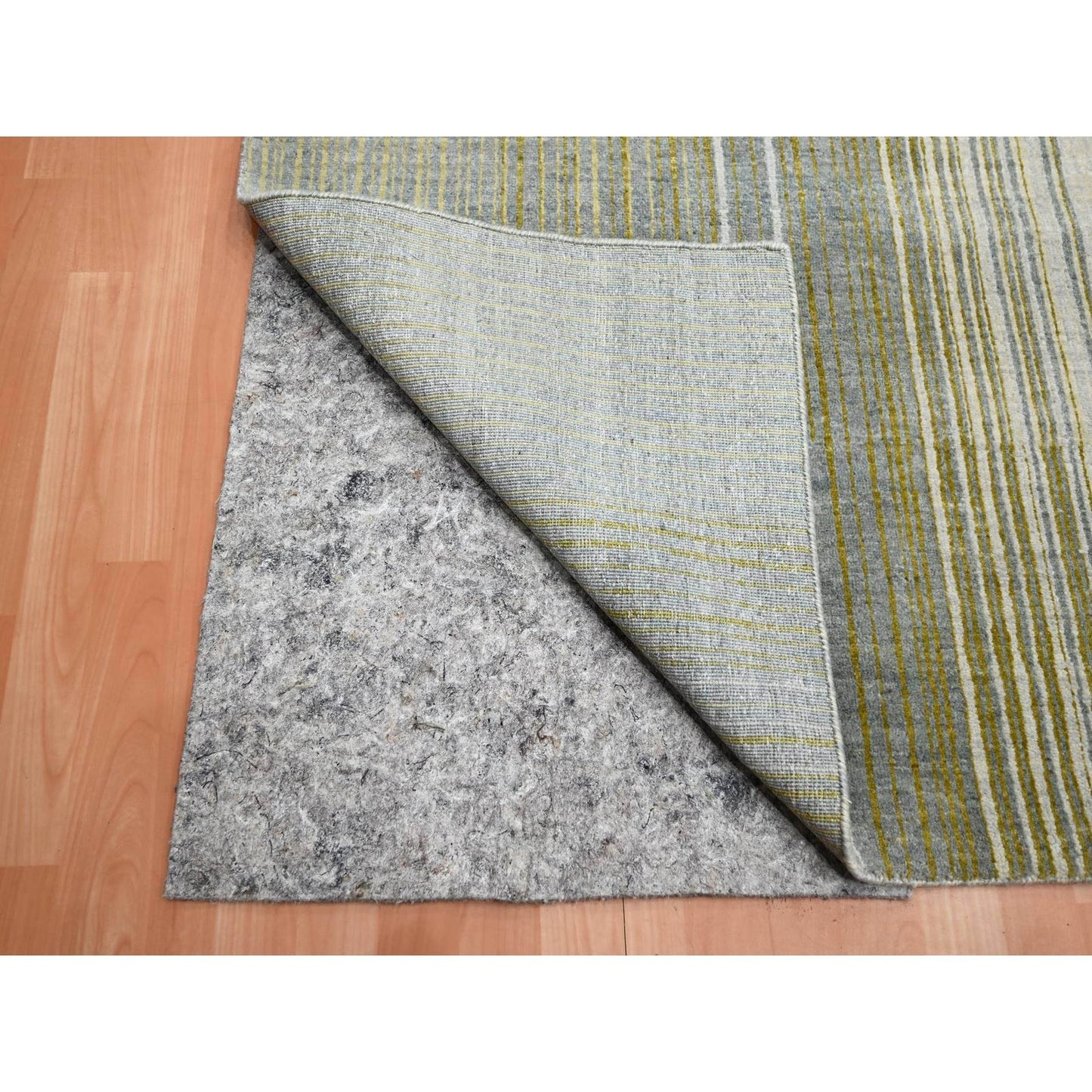 9'2"X12'4" Gray Mid Century Inspired Line Design Wool Hand Knotted Rug
