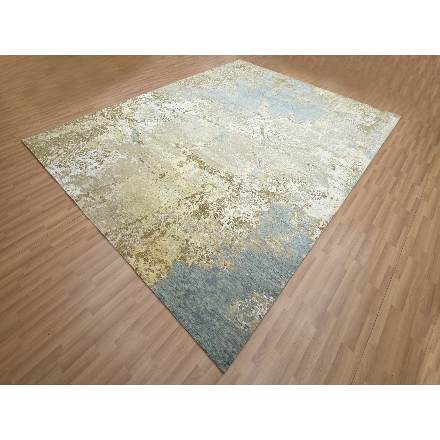 9'X11'10" Shades Of Brown Abstract Design 100% Wool Hand Knotted Rug