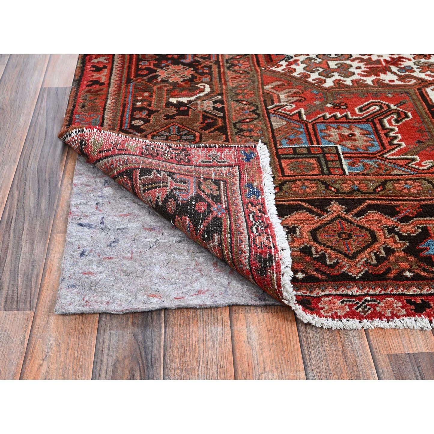 9'8"X12'4" Red Vintage Zoroastrian Heris Even Wear Wool Hand Knotted Rug