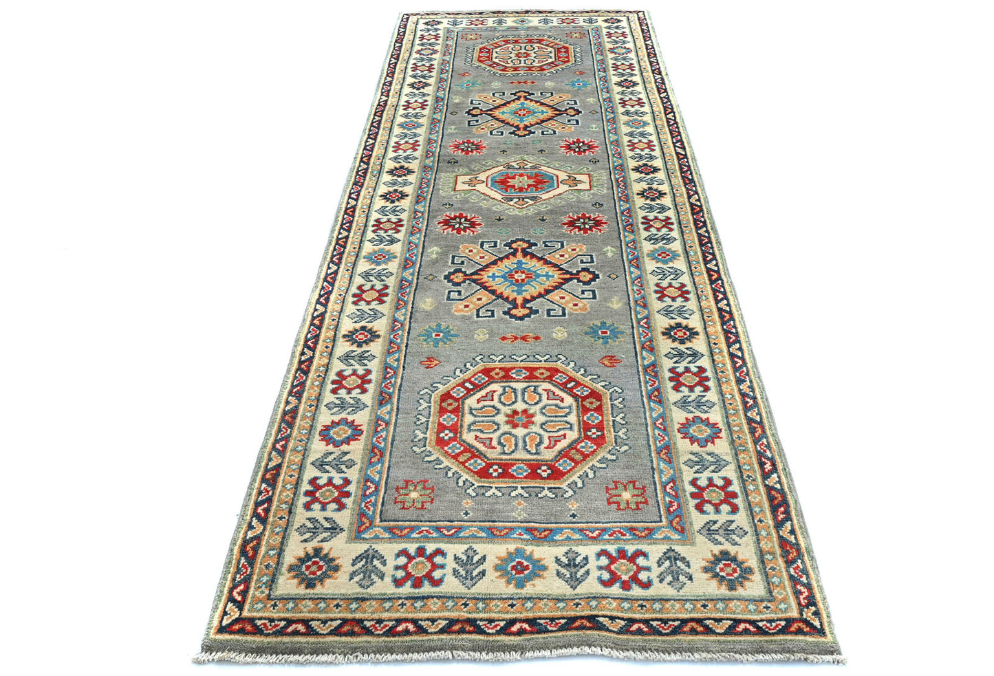 Geometric Tribal Kazak Runner Rug Oriental
