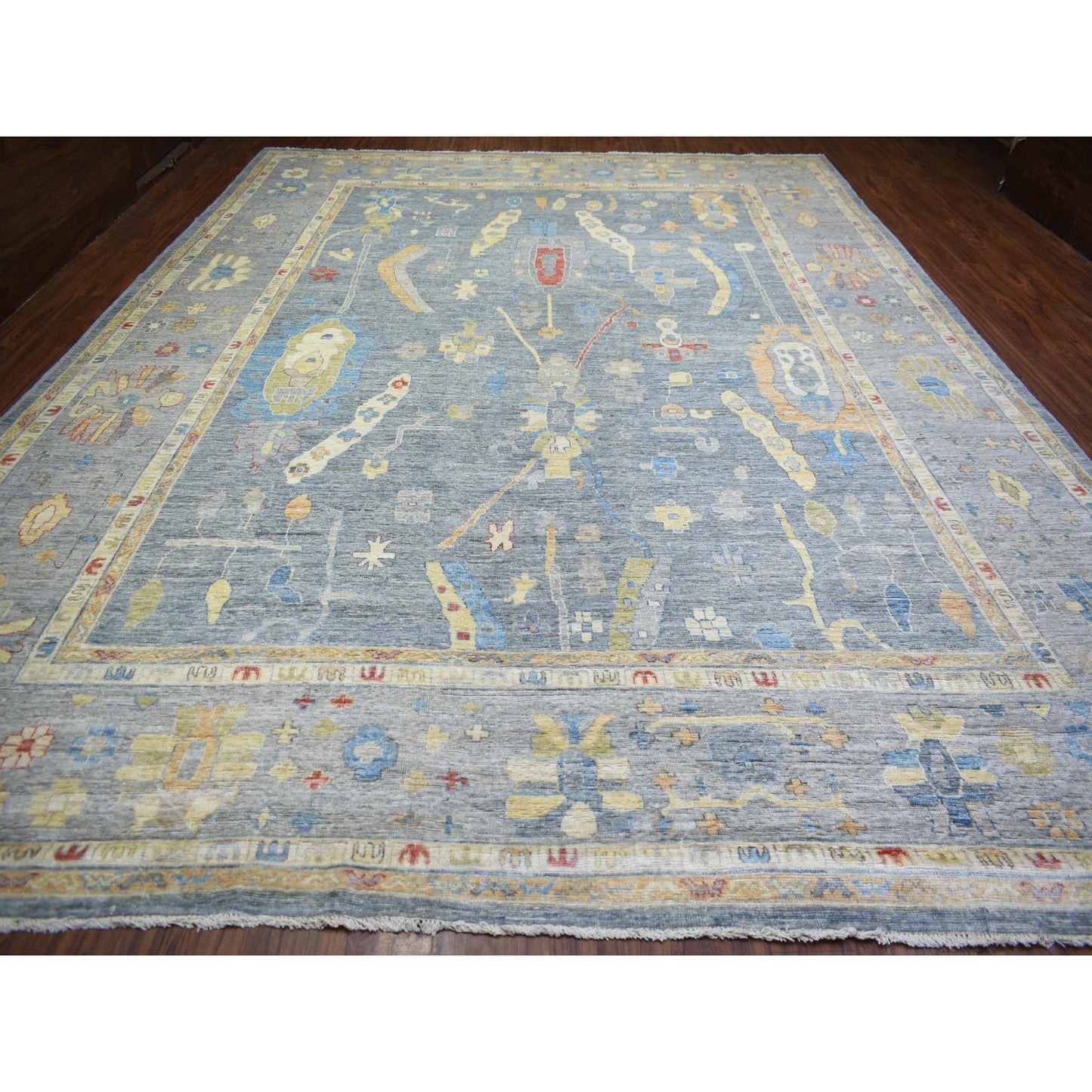 12'X16' Cadet Gray, Wool Hand Knotted, Afghan Angora Oushak Oversized Rug