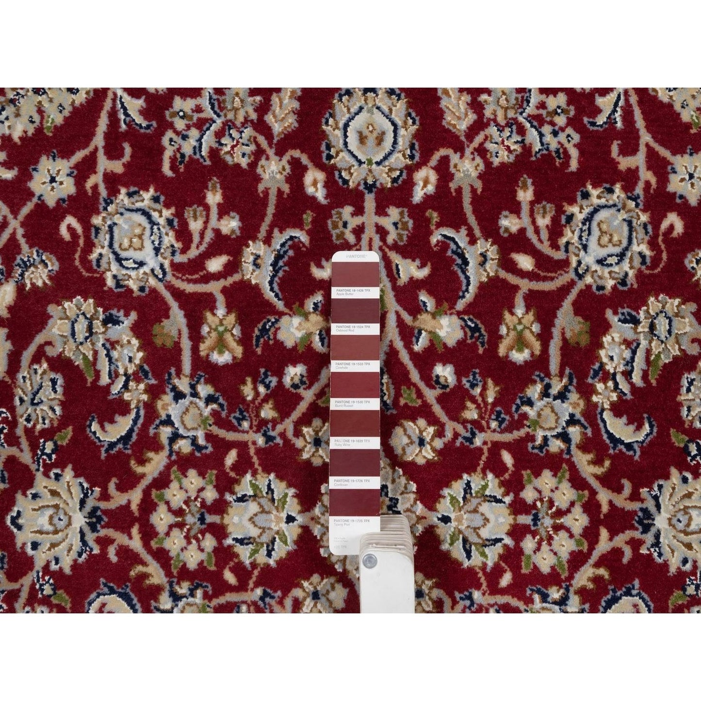 4'X6'1" Red Nain With Flower Pattern Wool And Silk Hand Knotted Rug