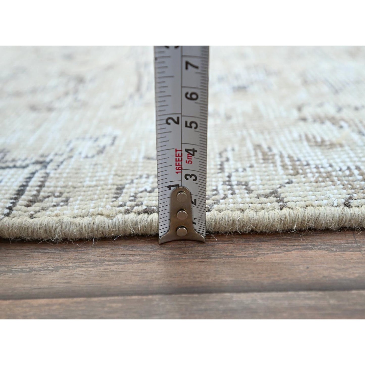 2'6"X10' White Fragment Old Tebraz Hand Knotted Worn Pure Wool Runner Rug