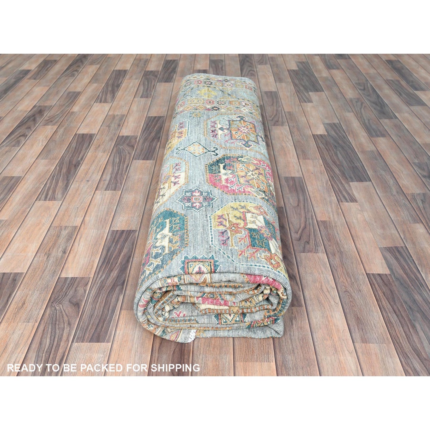 9'9"X14'1" Silver Blue Afghan Super Kazak Pure Wool Hand Knotted Rug