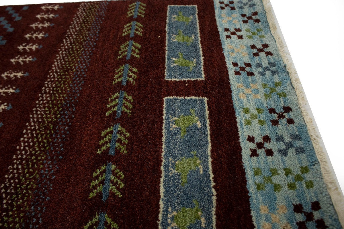 3X6 ft Handmade Maroon Red Striped Tribal Style