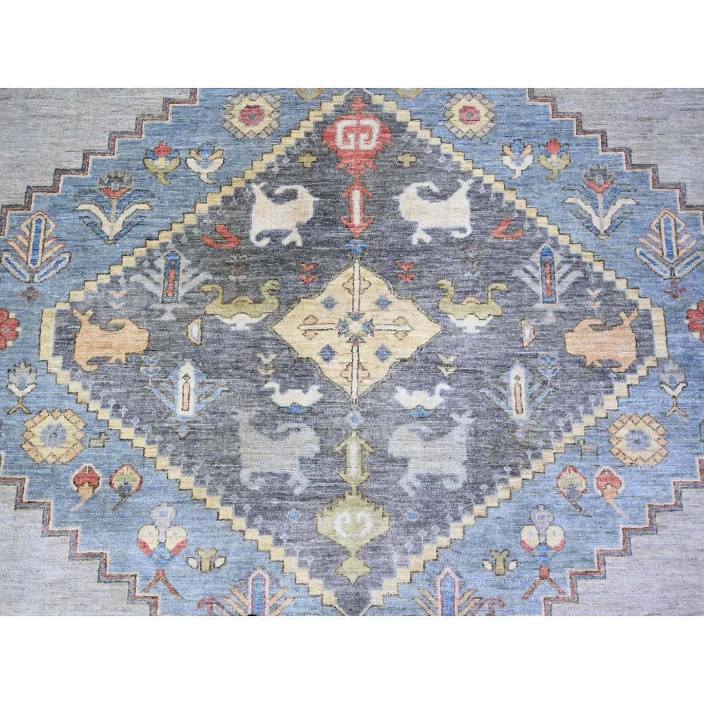 10'1"X13' Abalone Gray Natural Wool Hand Knotted Finer Peshawar Rug