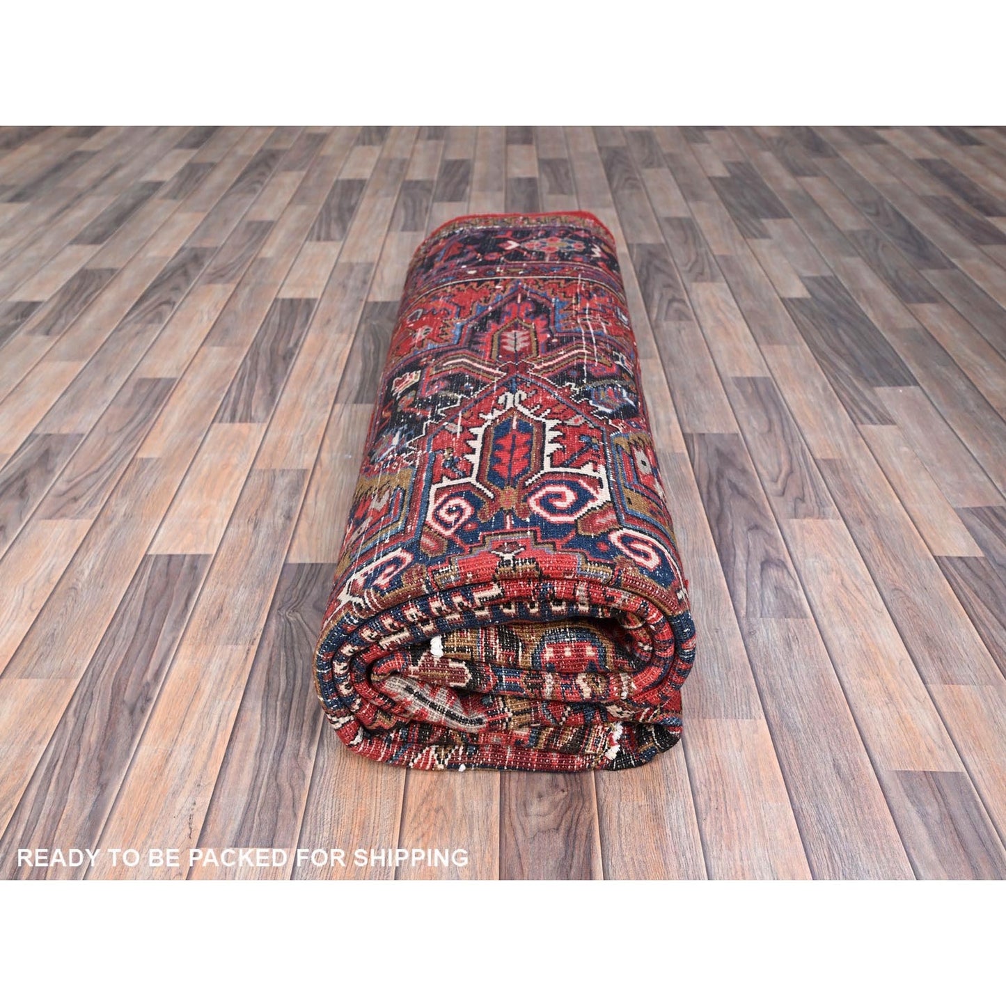 8'2"X10'10" Red Centre Geometric Medallion Cropped Thin Oriental Rug