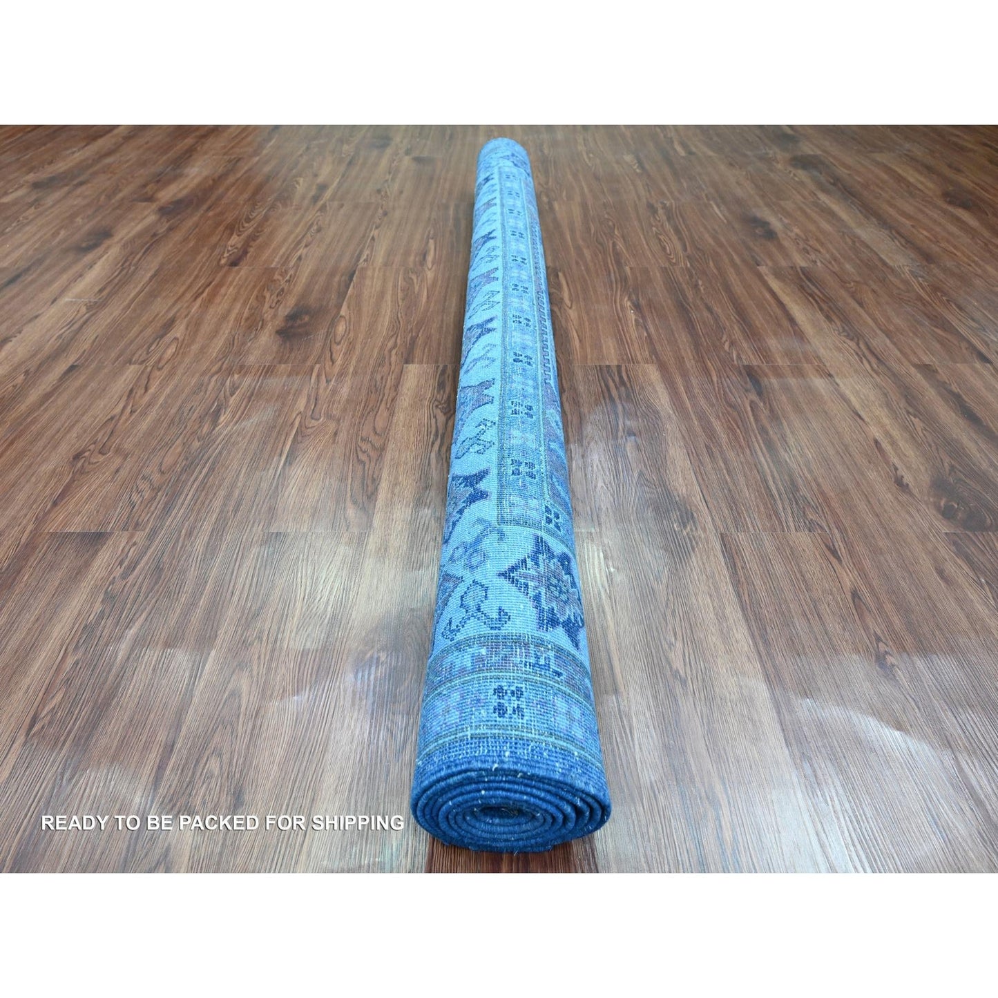 6'2"X8'5" Blue Overdyed Kazak Star Design Hand Knotted 100% Wool Rug