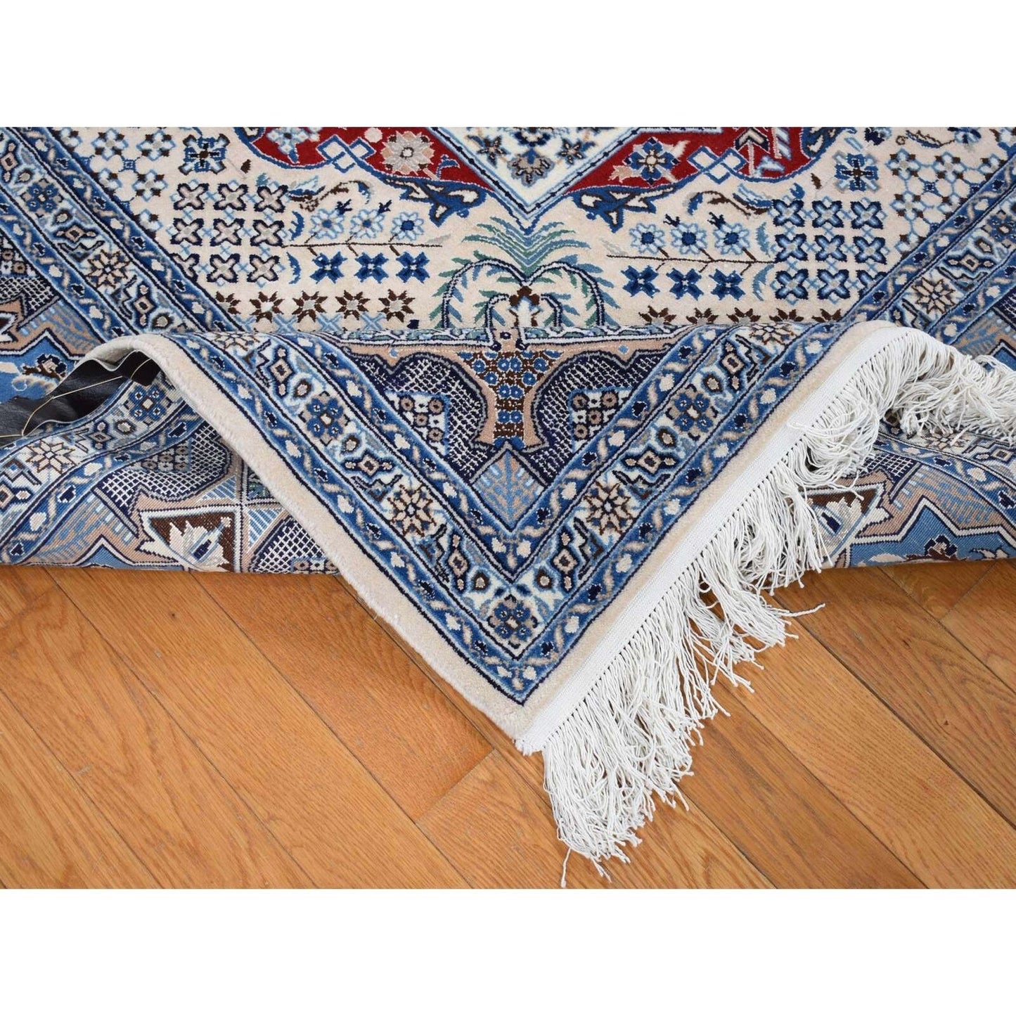 7'3"X10'9" Red New Zoroastrian Nain Soft Wool And Silk Hand Knotted Rug