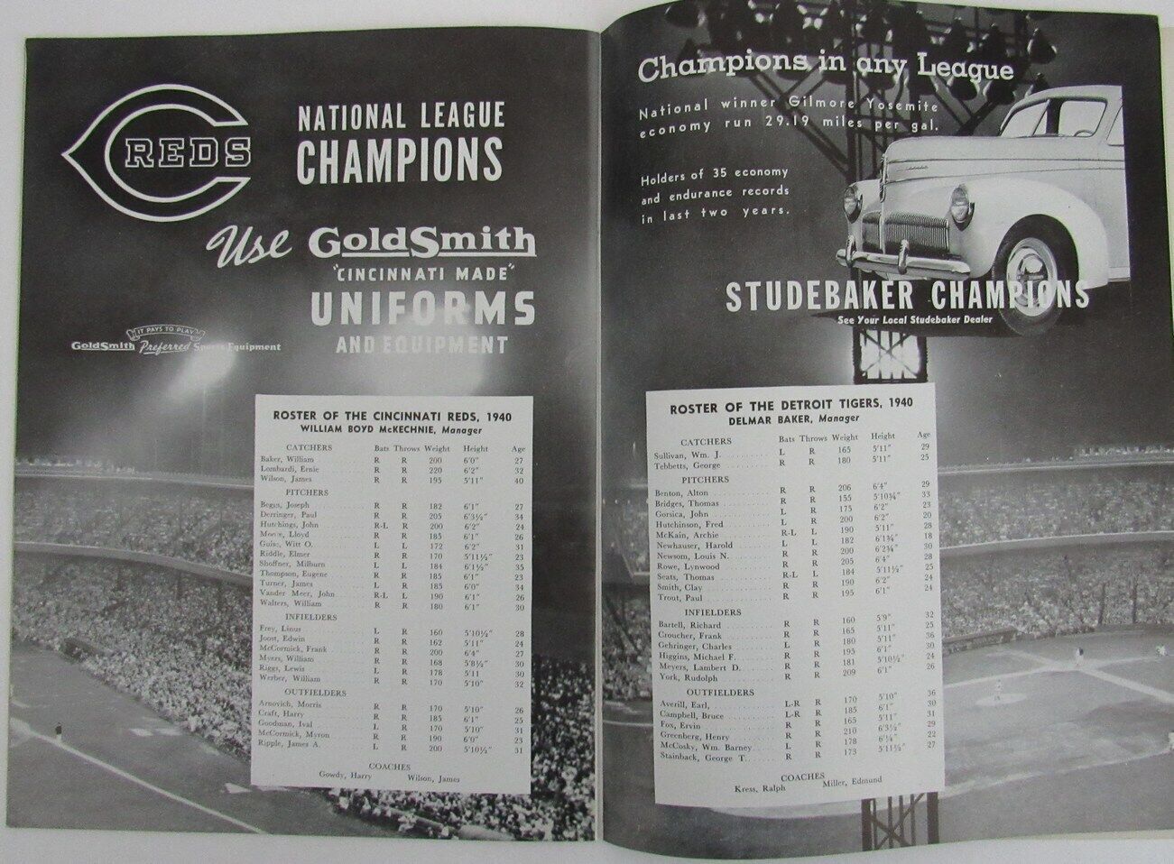 1940 World Series Program Cincinnati Reds Vs.