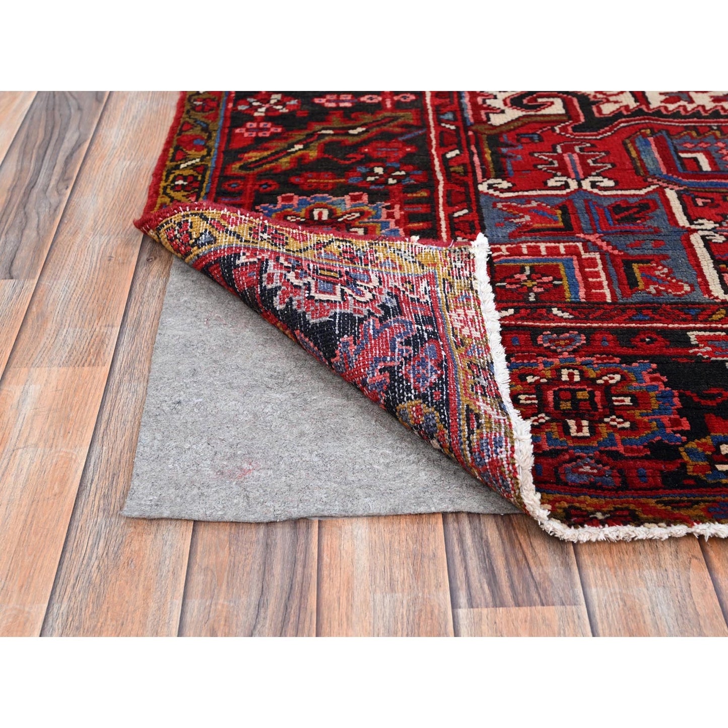 8'4"X11'3" Candy Apple Red With Salt White Corners Old Heris Oriental Rug