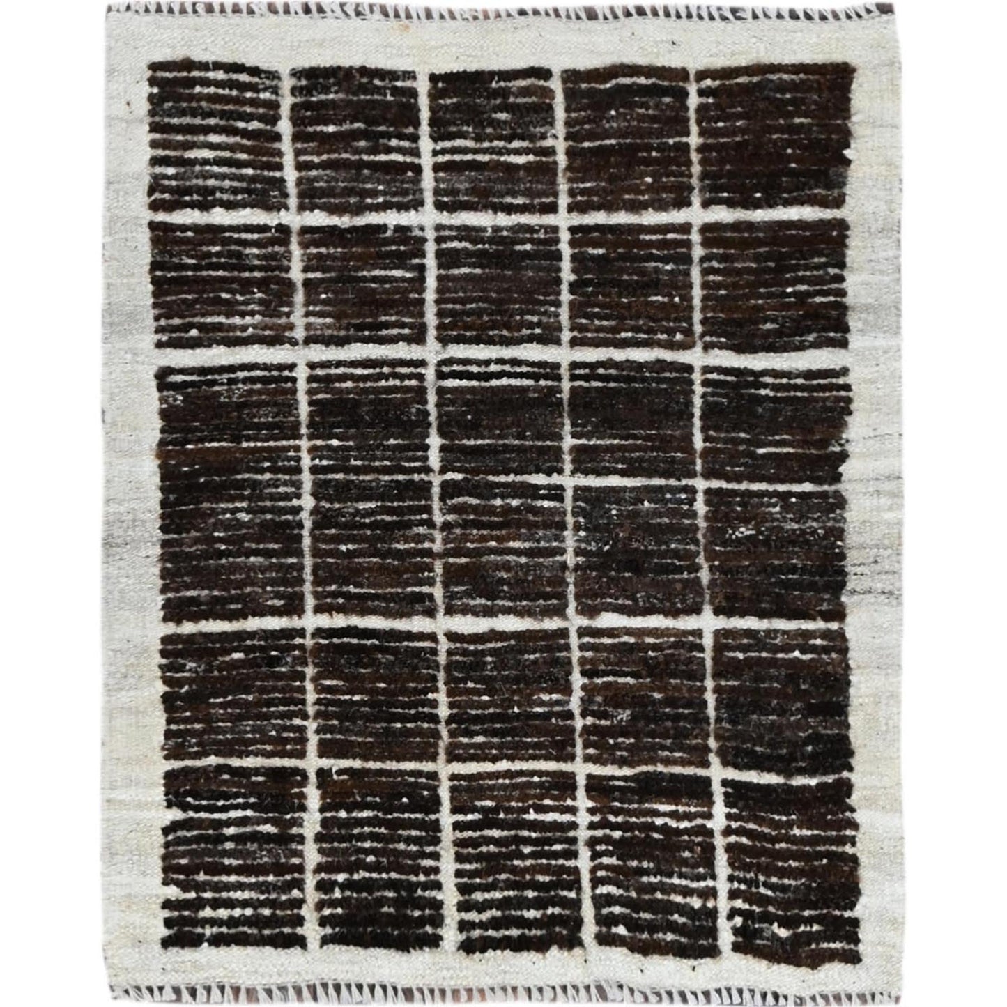 2'3"X2'8" Brown Moroccan Weave Grid Design Wool Hand Knotted Sample Rug