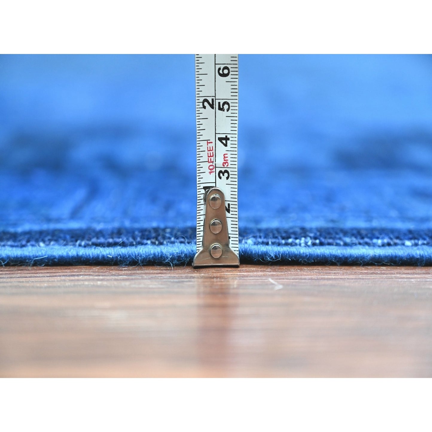 9'X12' Blue Overdyed Peshawar Pazyryk Design Pure Wool Hand Knotted Rug