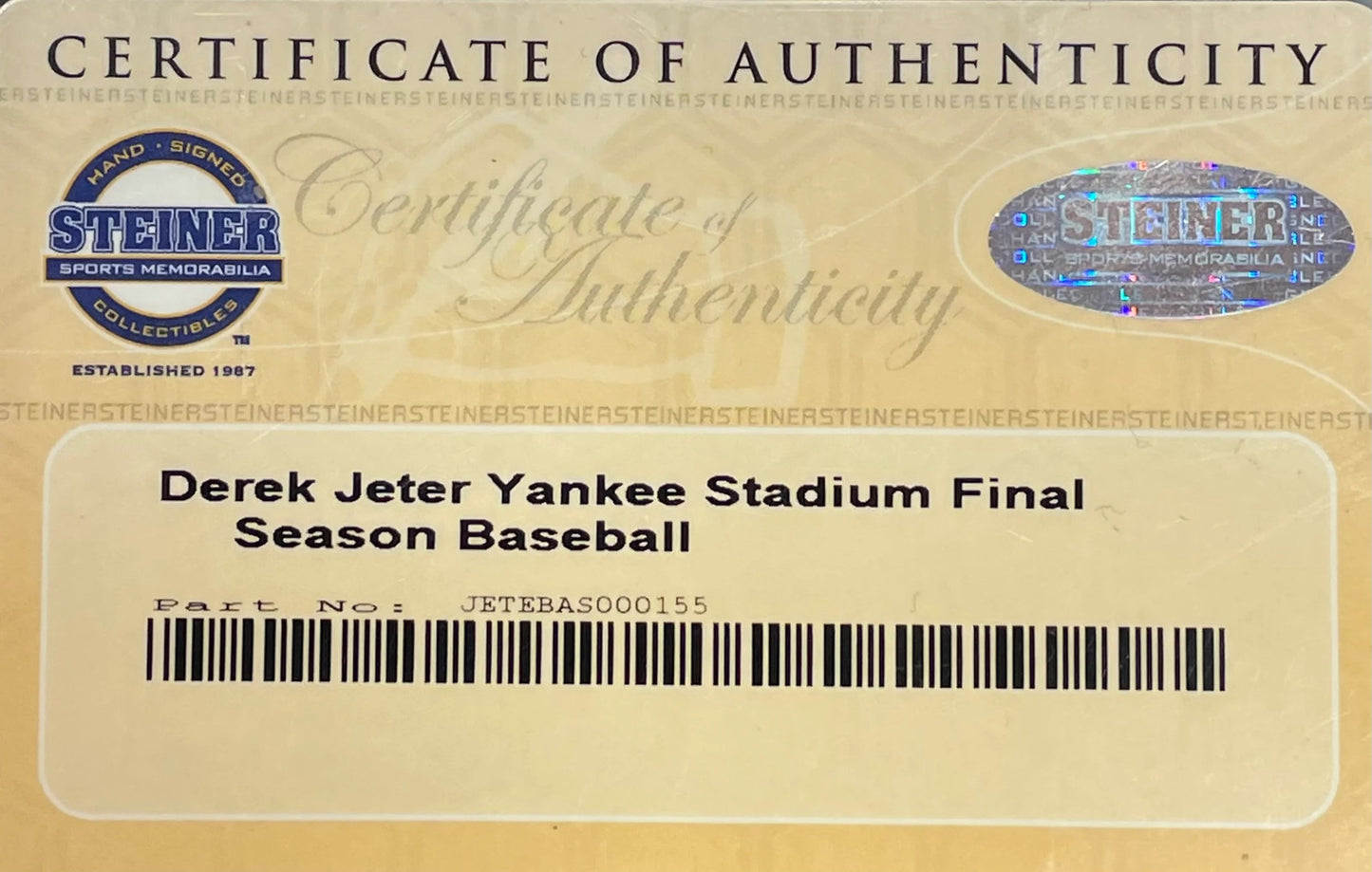 Derek Jeter Autographed Yankee Stadium Final Season Baseball (Steiner & Mlb)