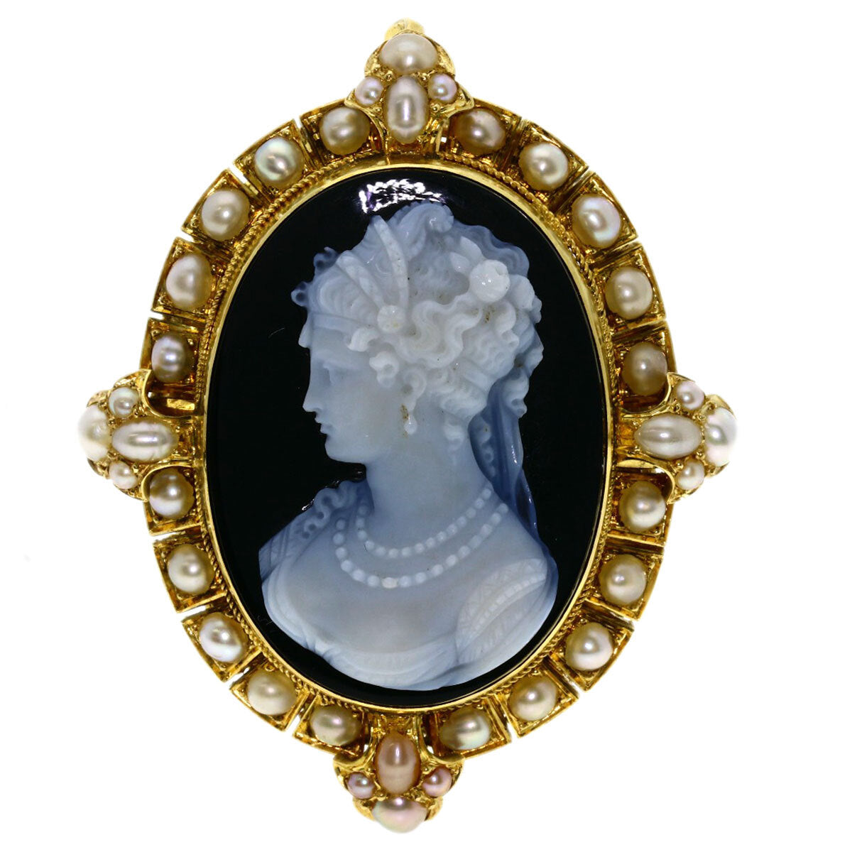 Cameo Pearl Pearl Brooch 18K 25.4G