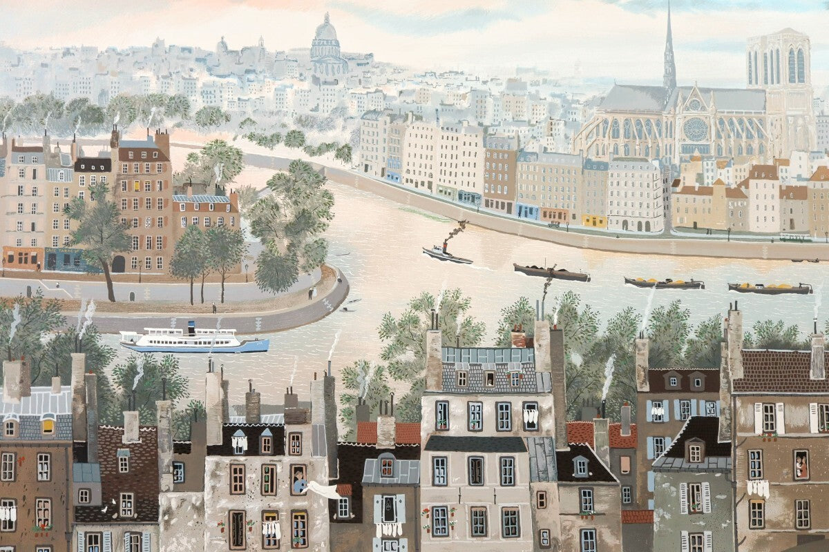 Michel Delacroix Rive Gauche 1990 Large Silkscreen Paris Seine & Notre-Dame