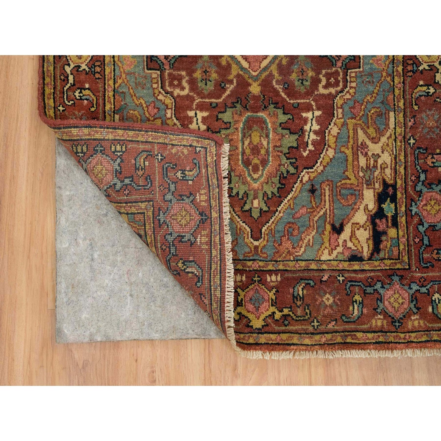 2'7"X16'2" Red Hand Knotted Heris Re-Creation Soft Wool Xl Runner Rug