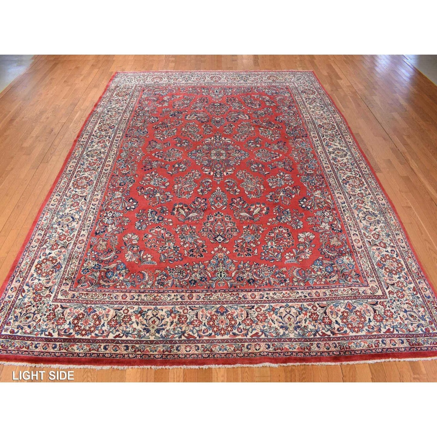 10'X13'9" Crimson Red Vintage Zoroastrian Saroogh Wool Hand Knotted Rug