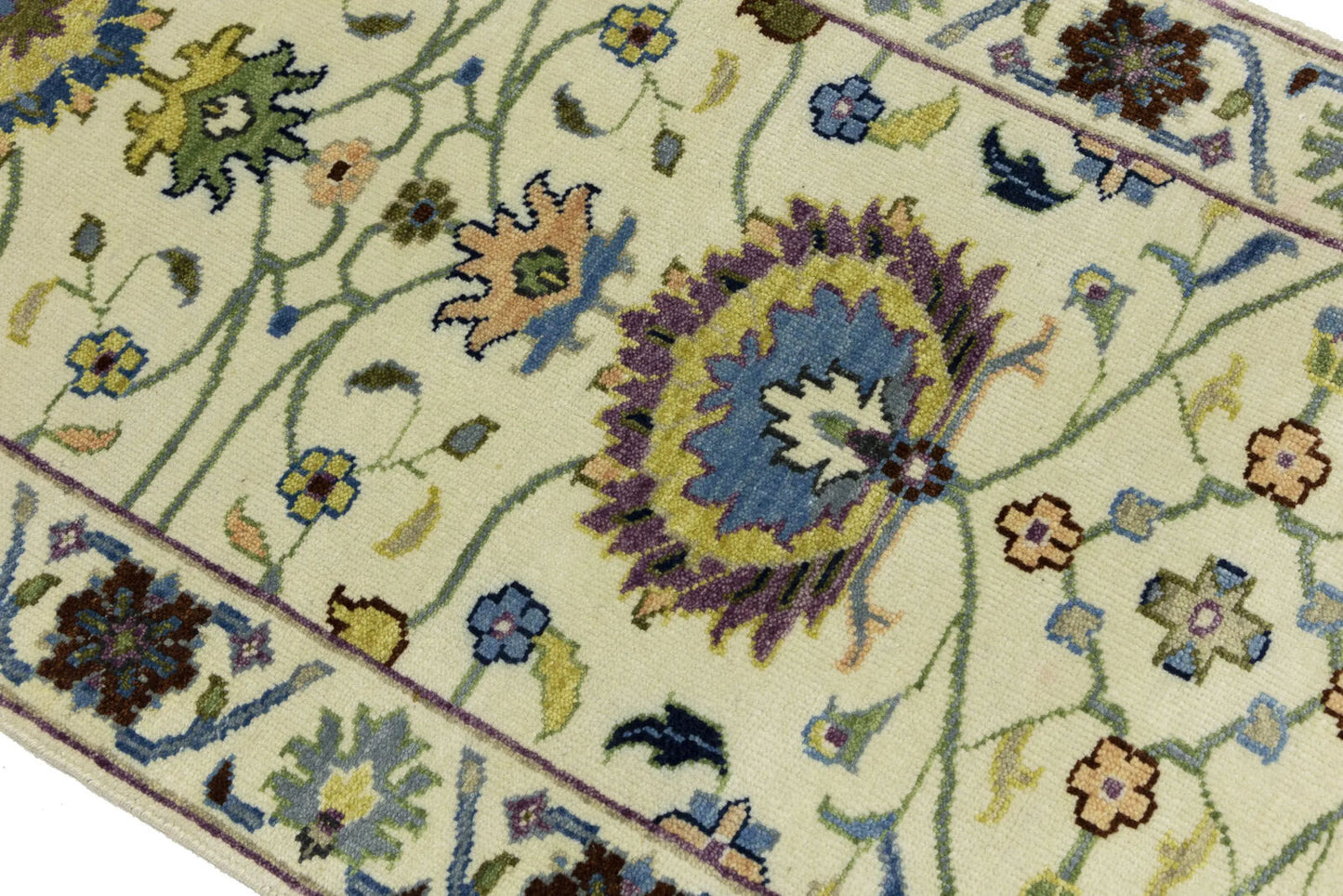 Cream Osh Chobi Peshawar Wool Runner Rug Floral