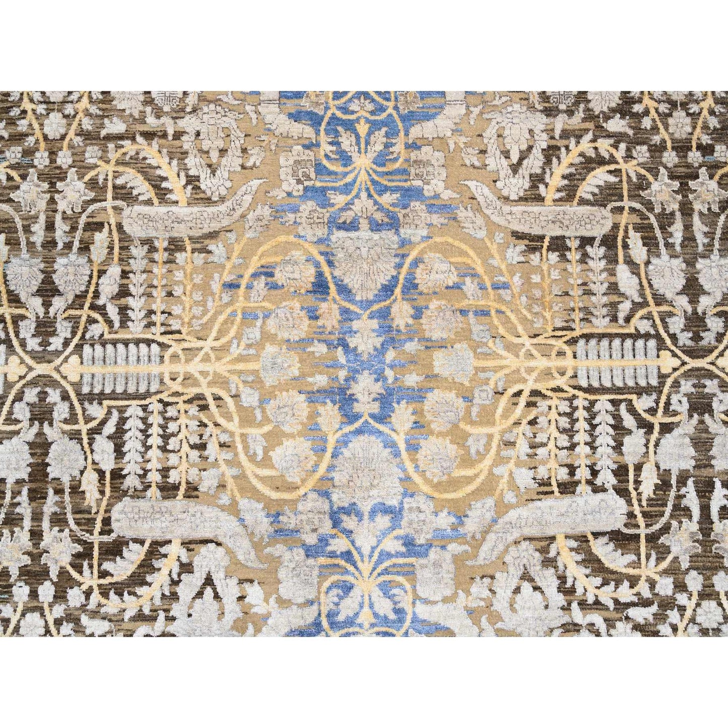 11'10"X11'10" Gold Brown Hand Knotted Saroogh Silk With Wool Round Rug