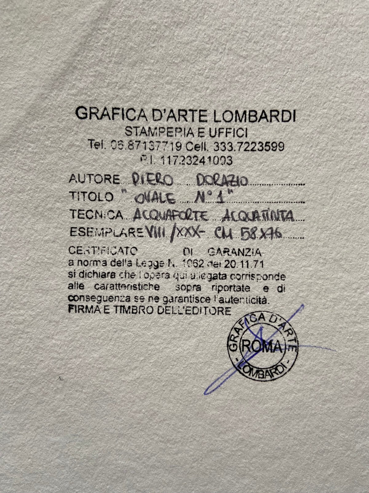 Piero Dorazio Aquatint 58X76 Signed In Pencil Numbered 120 Limited