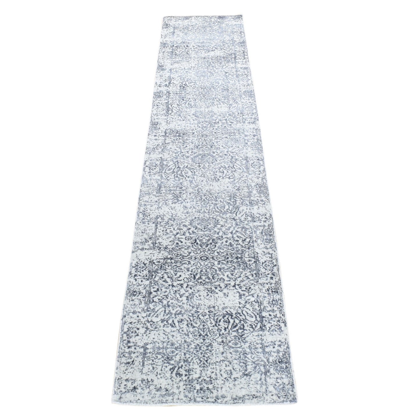 2'5"X12' Gray Transitional Jacquard Loomed Wool And Silk Runner Rug