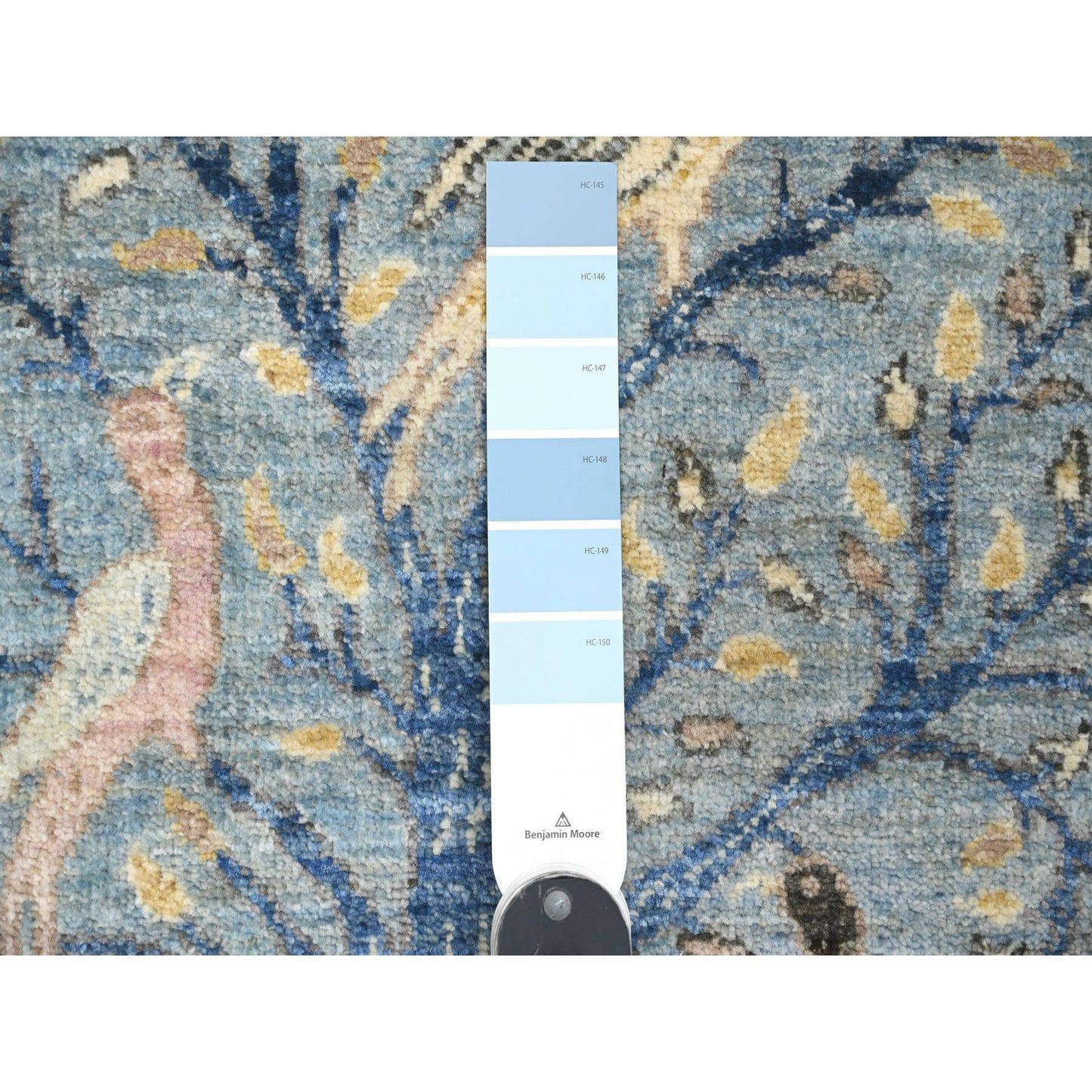2'X6'1" Blue Afghan Peshawar Birds Design Hand Knotted Wool Runner Rug