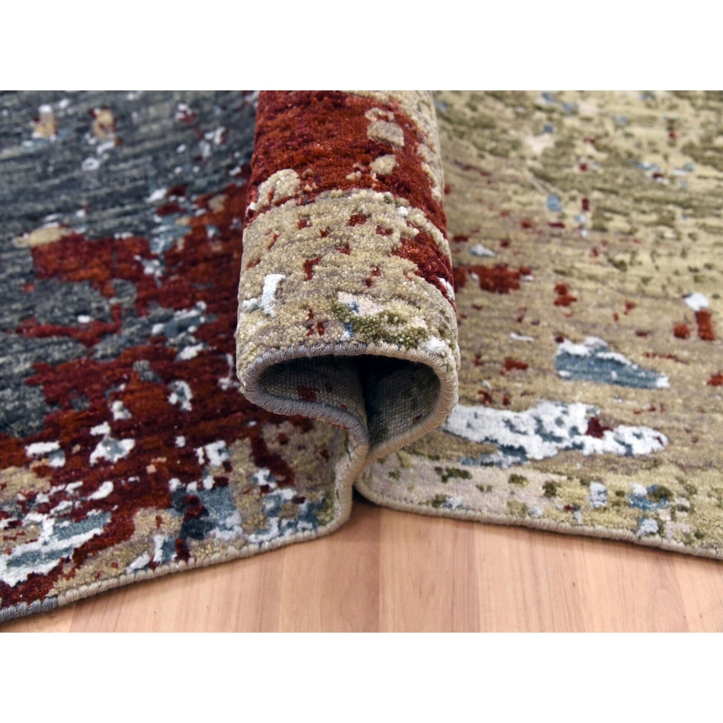 8'5"X8'5" Beige Hand Knotted Abstract Design Soft Wool Square Rug