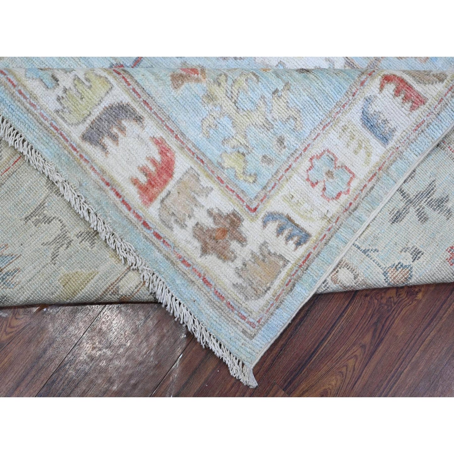 8'10"X12' Iceberg Blue Hand Knotted Afghan Angora Oushak Oriental Rug