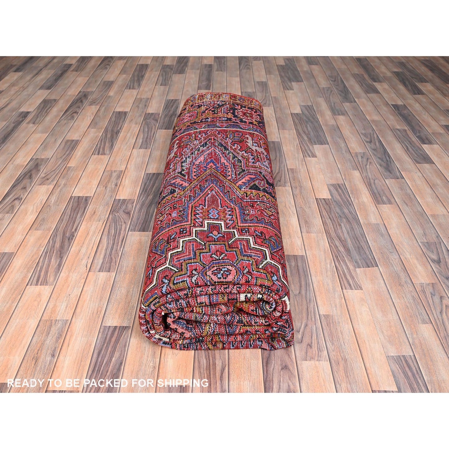10'X12'8" Barn Red Vintage Zoroastrian Heris Pure Wool Hand Knotted Rug