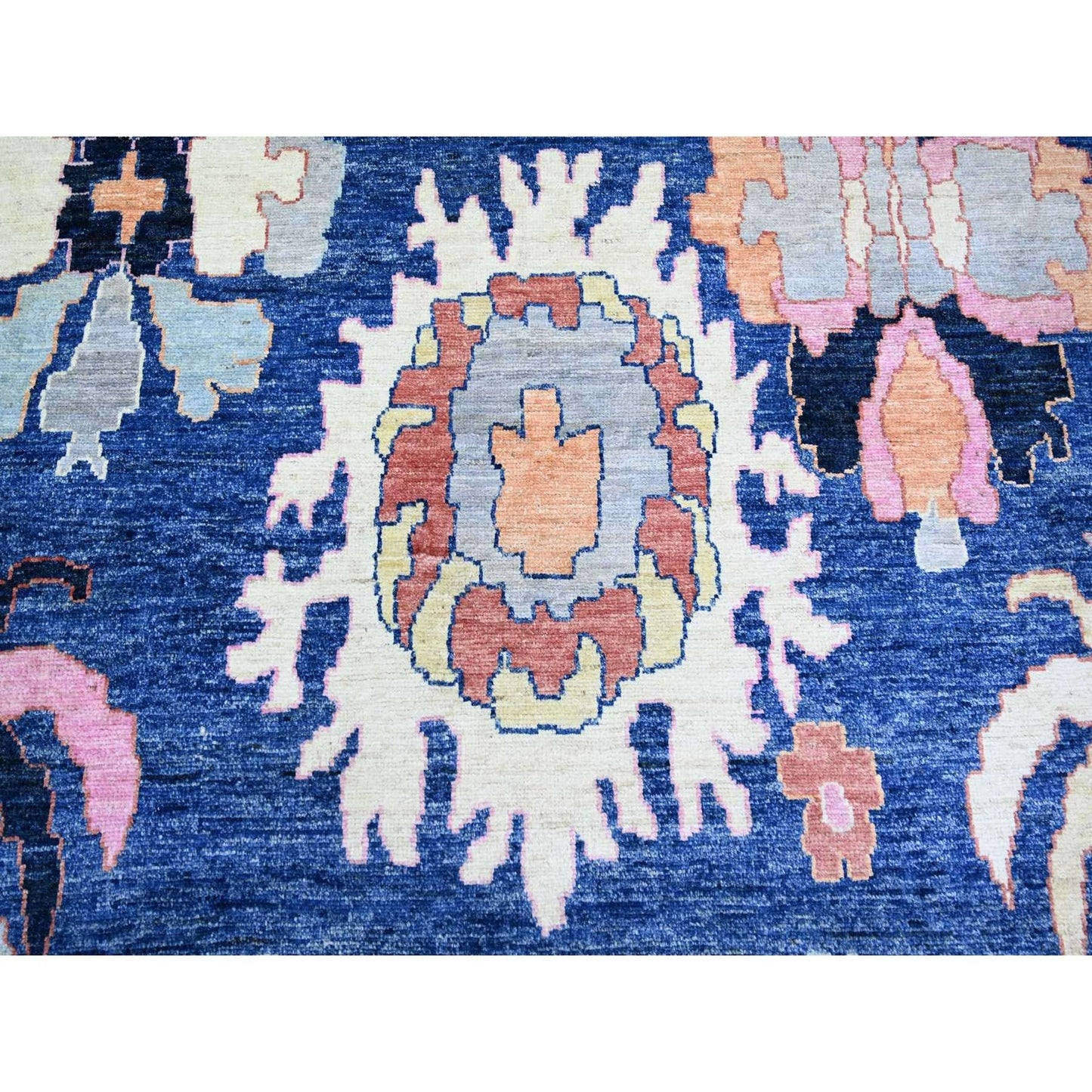 10'X13'9" Sapphire Blue Wool Hand Knotted Afghan Angora Oushak Rug