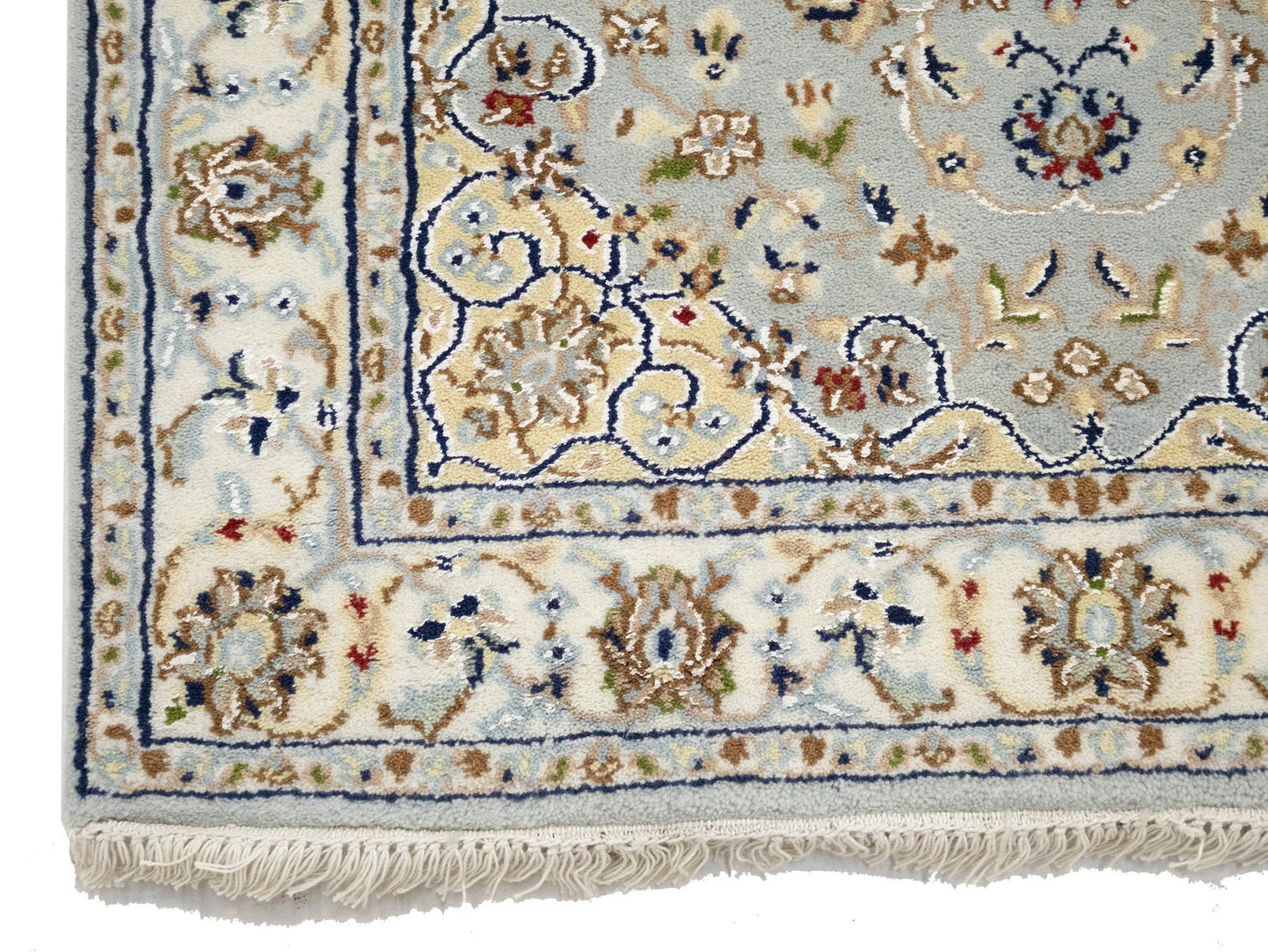 Hand-Knotted Light Blue Indo-Nain Runner Rug 3X10