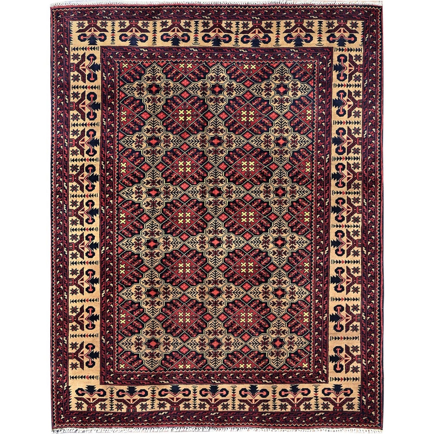 4'9"X6'1" Imperial Red Afghan Khamyab Hand Knotted Soft Wool Oriental Rug