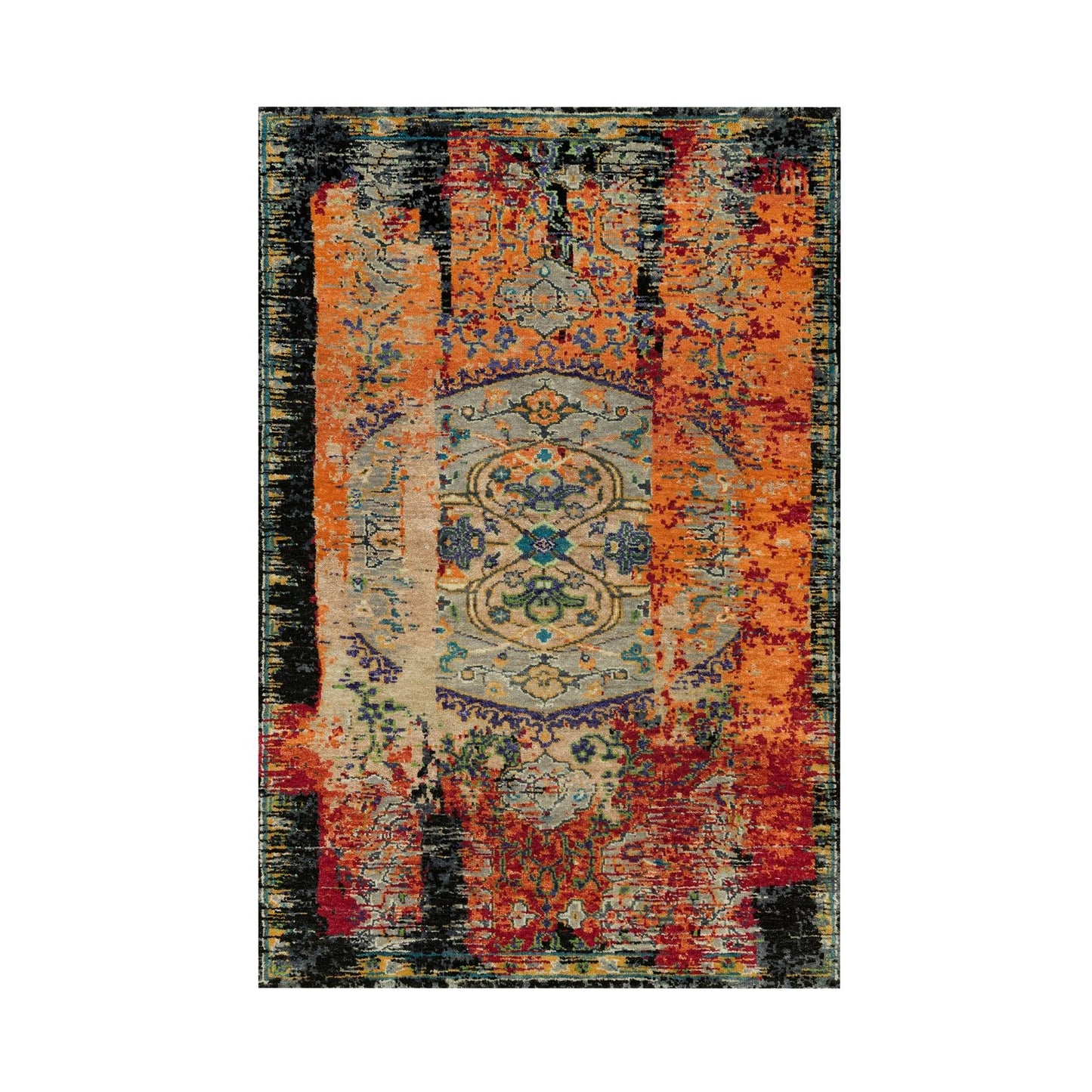 3'2"X5'1" Coral Rose Red Hand Knotted Ancient Ottoman Erased Design Rug